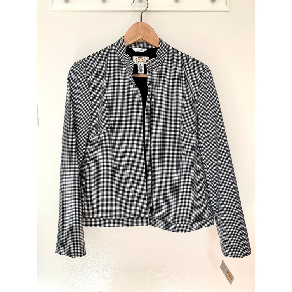 Vintage Talbots gingham moto jacket black NWT